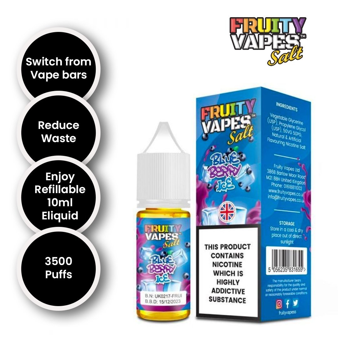 Buy Fruity Vapes Salt 10ml Nic Salts Box of 10 - Blue Berry Ice