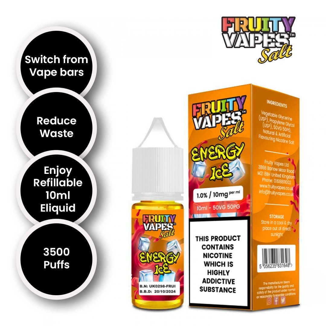 Buy Fruity Vapes Salt 10ml Nic Salts Box of 10 - Energy Ice