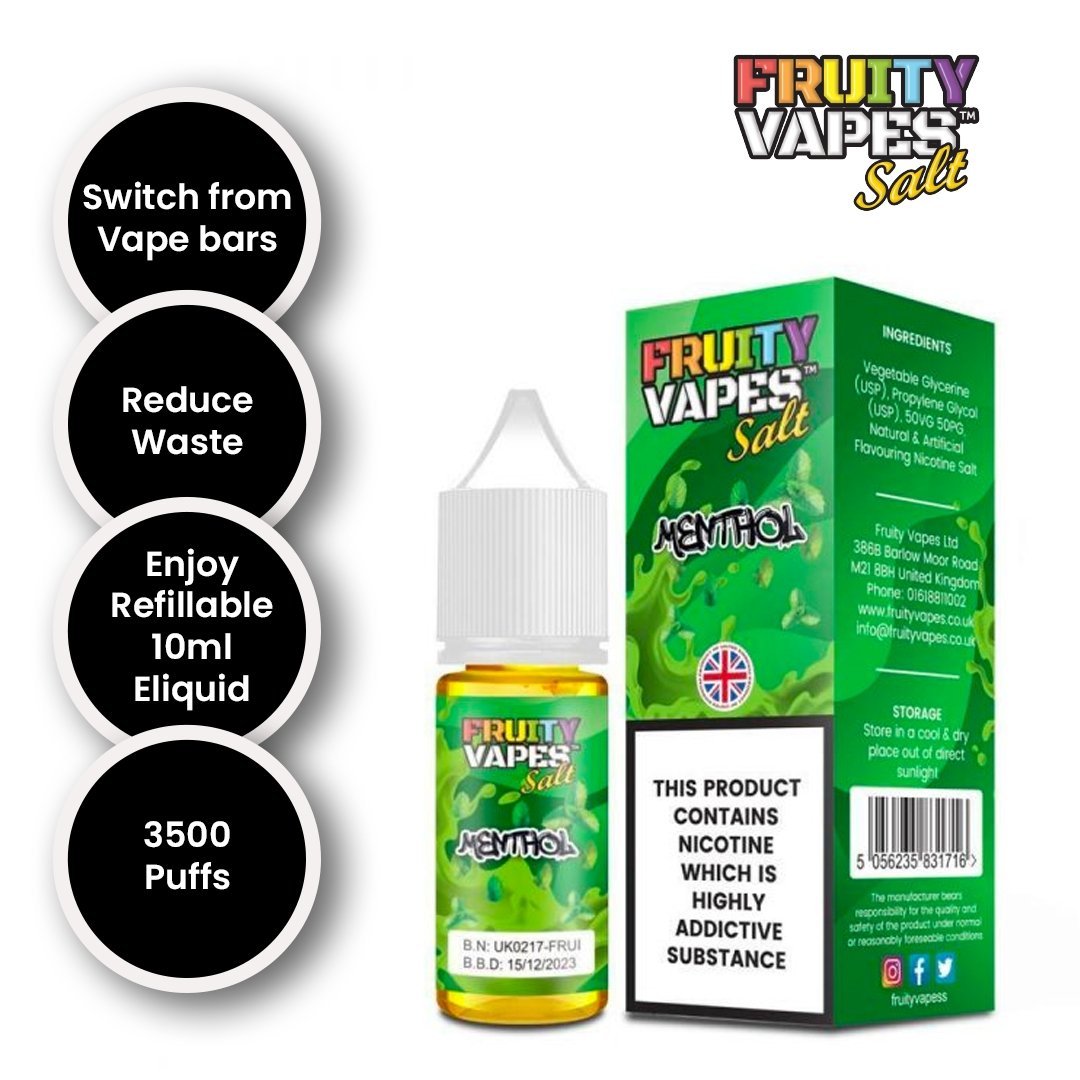 Buy Fruity Vapes Salt 10ml Nic Salts Box of 10 - Menthol