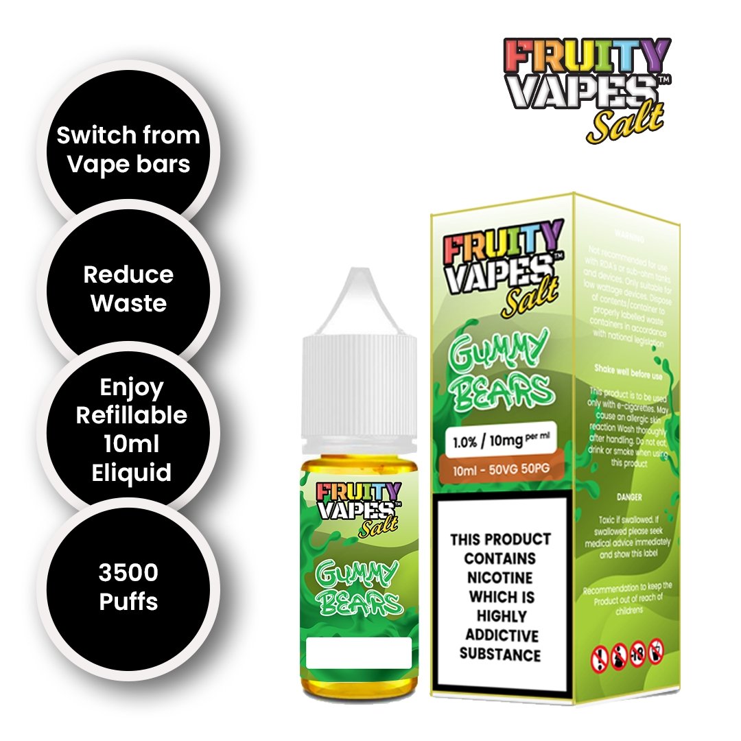 Buy Fruity Vapes Salt 10ml Nic Salts Box of 10 - Gummy Bear