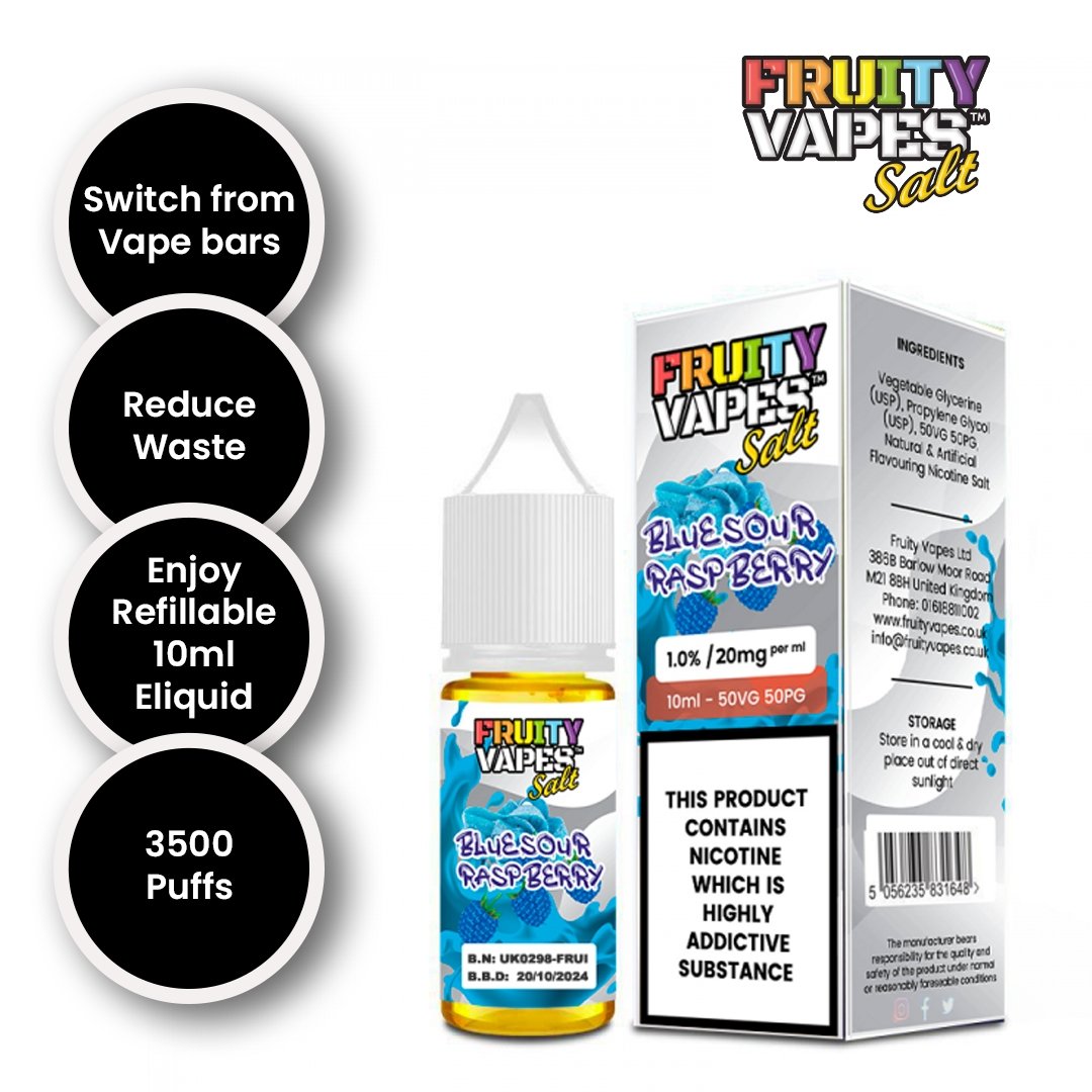 Buy Fruity Vapes Salt 10ml Nic Salts Box of 10 - Blue Sour Raspberry