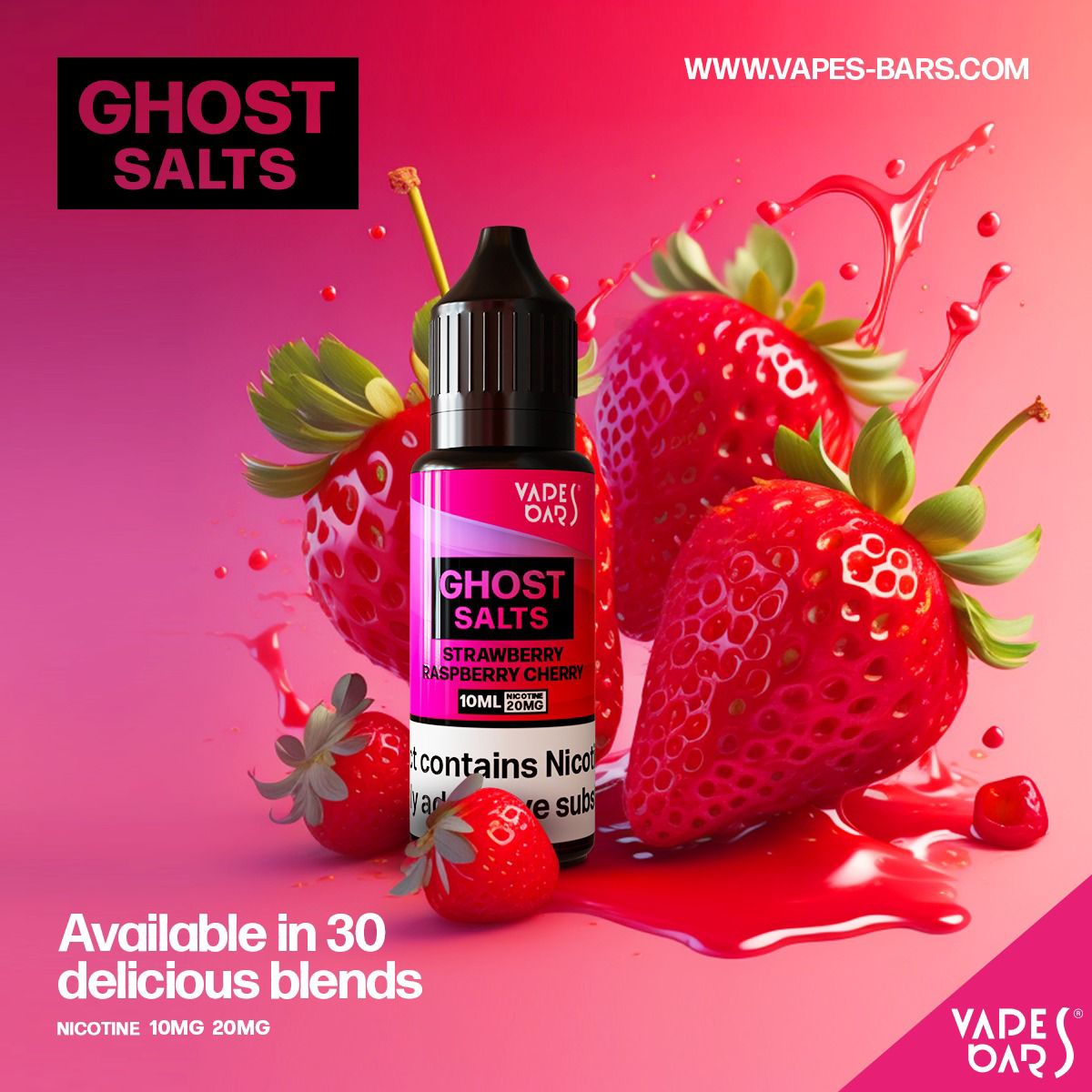 Buy GHOST 3500 Nic Salts 10ml - Box of 10 - Strawberry Raspberry Cherry