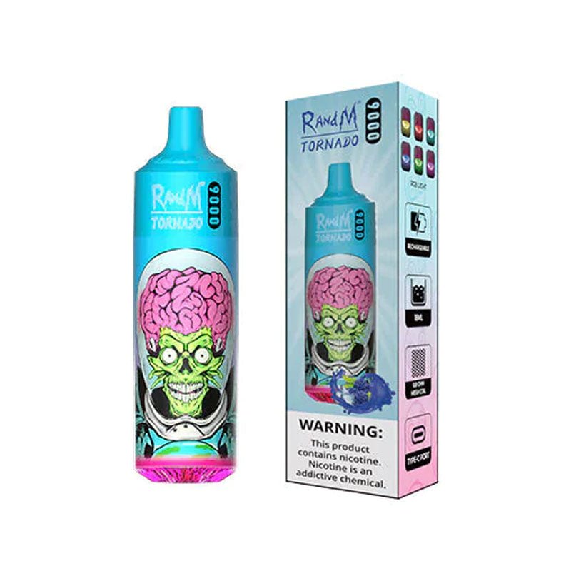 Buy RandM Tornado 9000 Puffs Disposable Vape Box of 10 - Blue Razz Kush