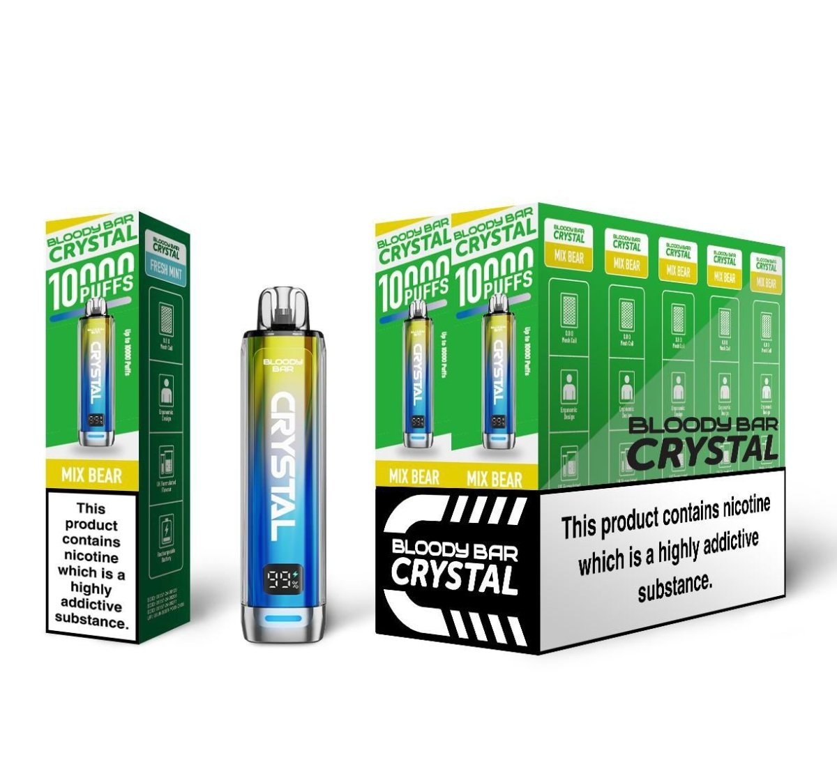 Buy Bloody Bar Crystal 10k Prefilled Pod Vape Pack of 10 - Mix Bear