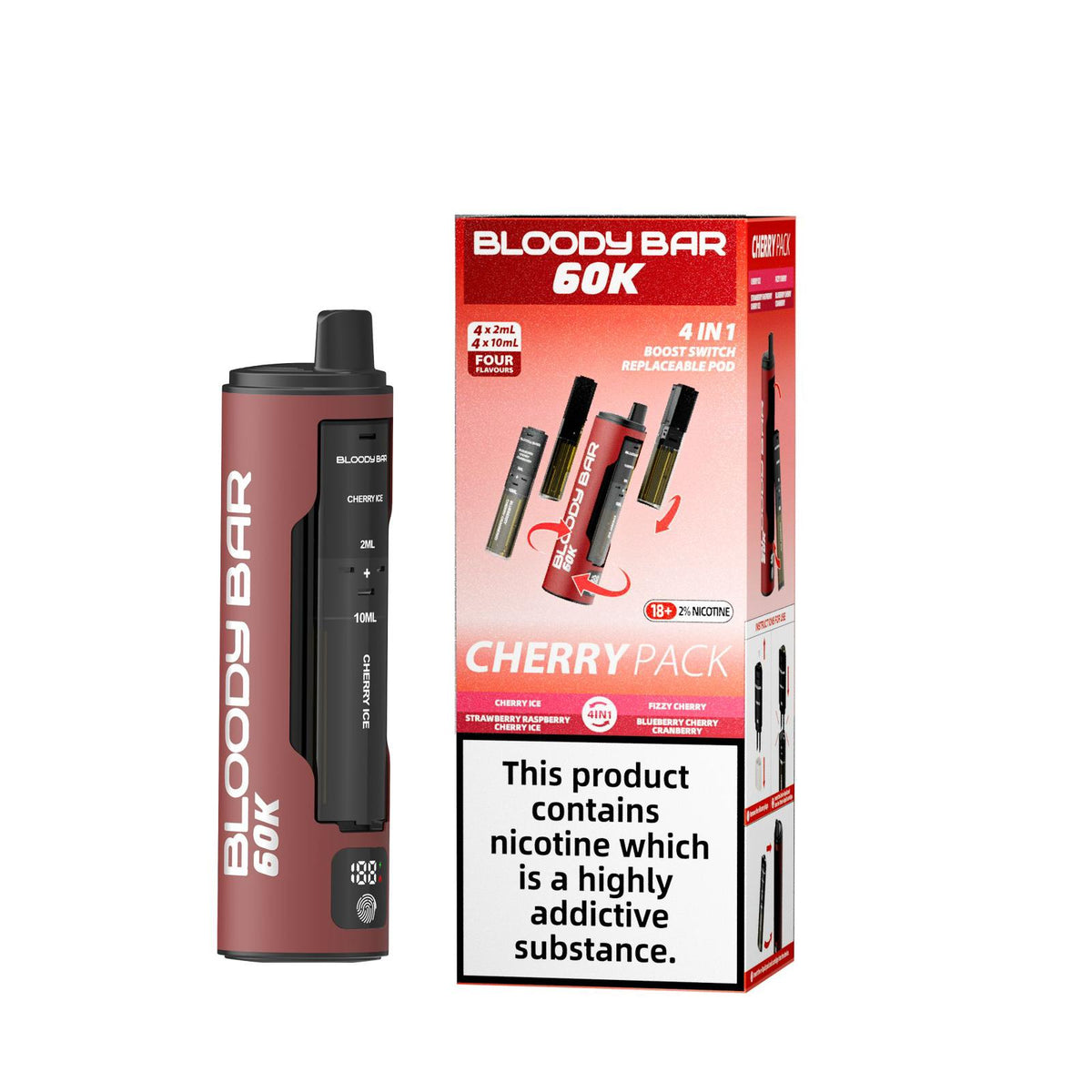Buy Bloody Bar 60k Prefilled 4 In 1 Pod Vape Kit Box of 5 - Cherry Ice/Strawberry Raspberry Cherry Ice/Fizzy Cherry/Blueberry Cherry Cranberry