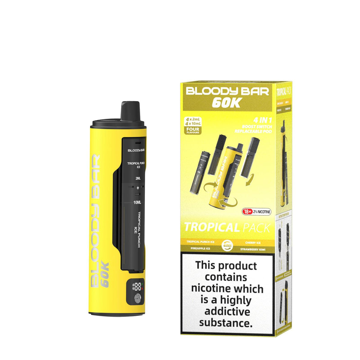 Buy Bloody Bar 60k Prefilled 4 In 1 Pod Vape Kit Box of 5 - Tropical Punch Ice/Pineapple Ice/Cherry Ice/Strawberry Kiwi