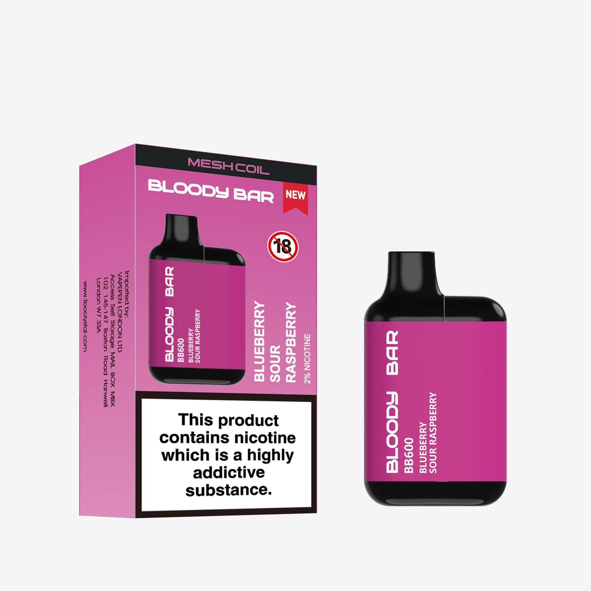 Buy Bloody Bar BB600 Prefilled Pod Vape Pack of 10 - Blueberry Sour Raspberry