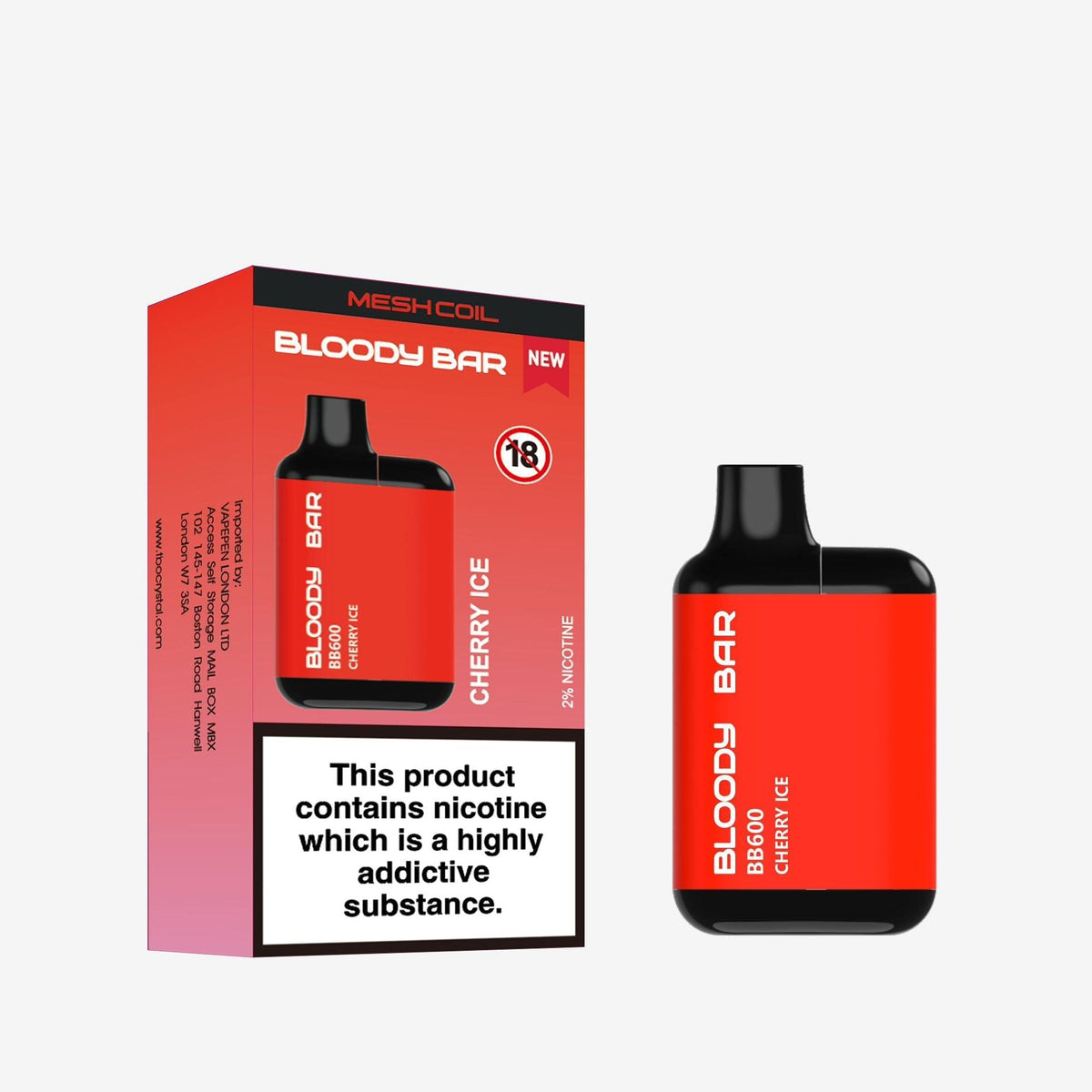 Buy Bloody Bar BB600 Prefilled Pod Vape Pack of 10 - Cherry Ice