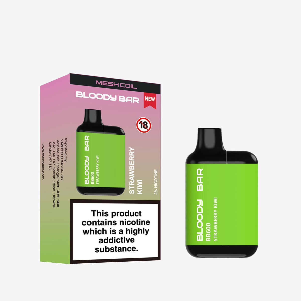 Buy Bloody Bar BB600 Prefilled Pod Vape Pack of 10 - Strawberry Kiwi