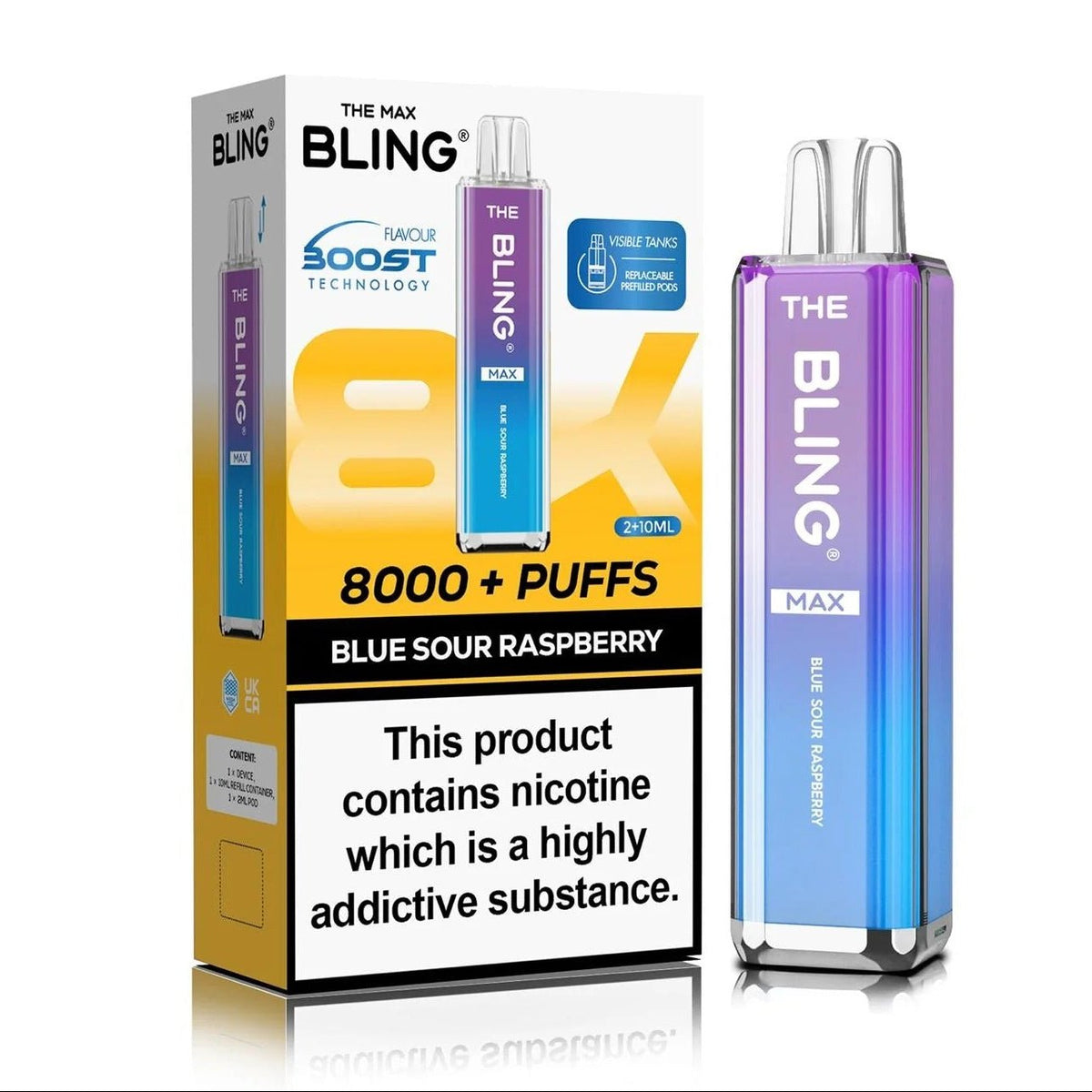 Buy Crystal Bling Max 8000 Prefilled Pod Kit Box of 5 - Blue Sour Raspberry