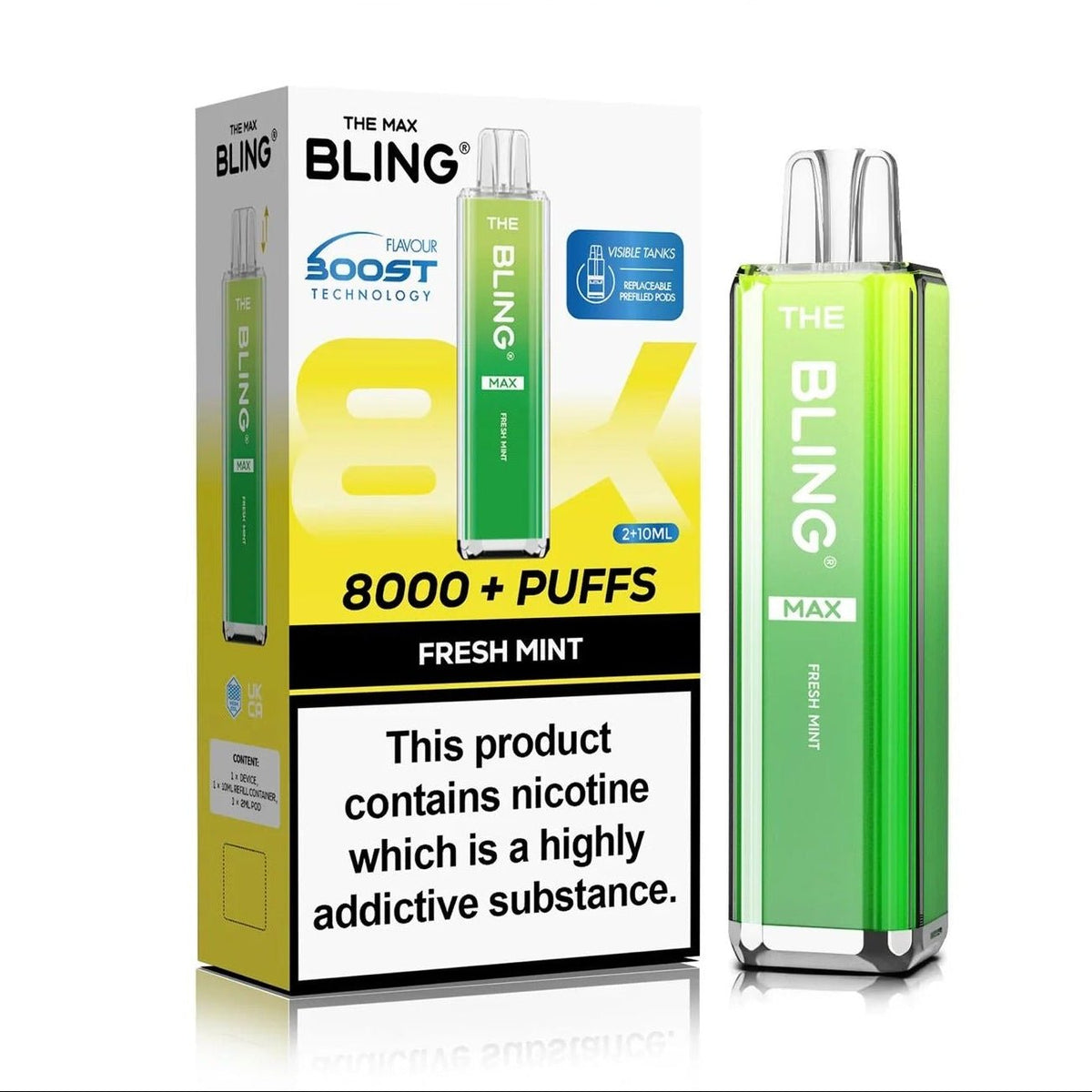 Buy Crystal Bling Max 8000 Prefilled Pod Kit Box of 5 - Fresh Mint