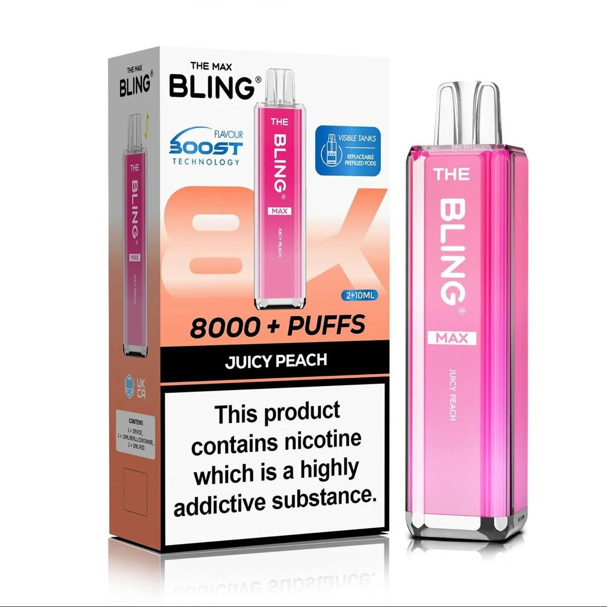 Buy Crystal Bling Max 8000 Prefilled Pod Kit Box of 5 - Juicy Peach