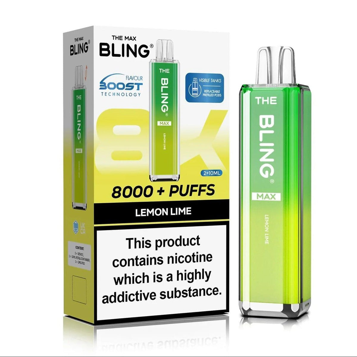 Buy Crystal Bling Max 8000 Prefilled Pod Kit Box of 5 - Lemon Lime