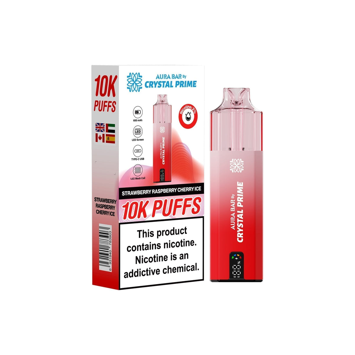 Buy Crystal Prime 10000 Prefilled Vape Kit Box of 5 - Strawberry Raspberry Cherry Ice