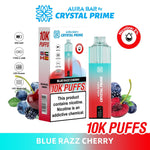 Buy Crystal Prime Aura Bar 10k Prefilled Pod Vape - Pack of 5 - Blue Razz Cherry