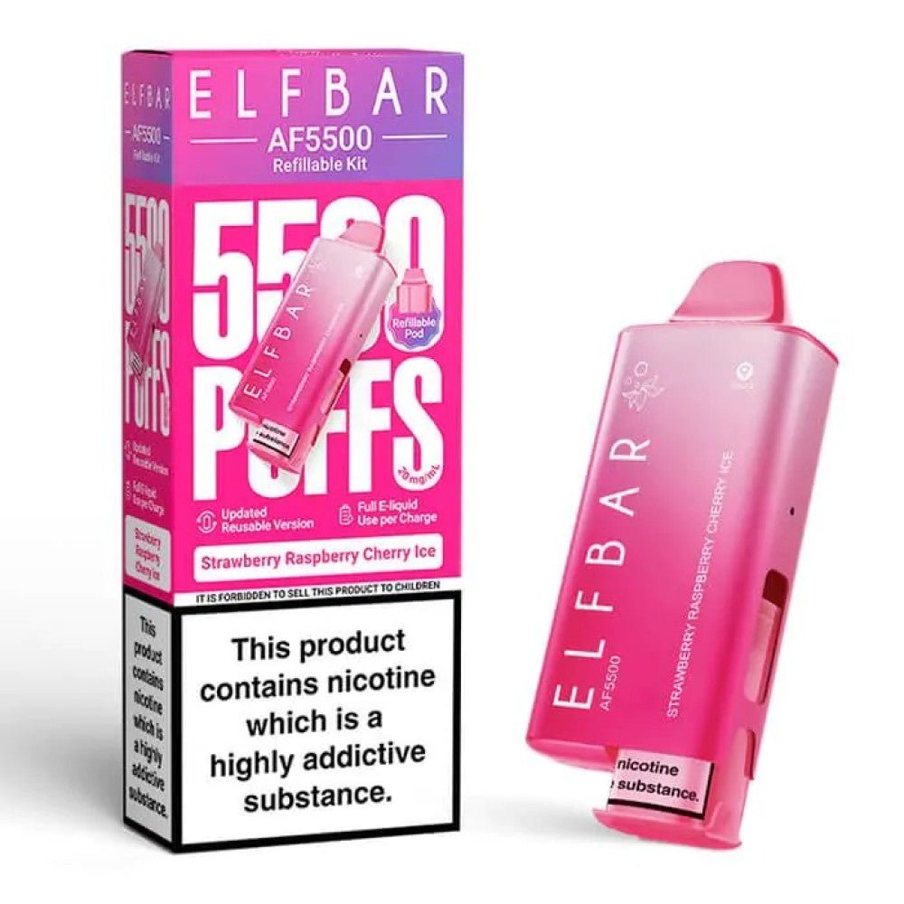 Buy Elf Bar AF5500 Prefilled Vape Kit Box of 5 - Strawberry Raspberry Cherry Ice
