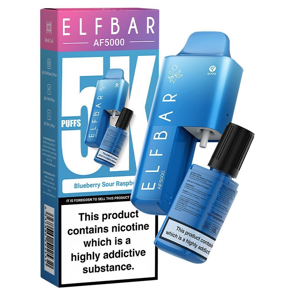 Buy Elfbar AF5000 Puffs Vape kit Device - Box of 5 - Blueberry Sour Raspberry
