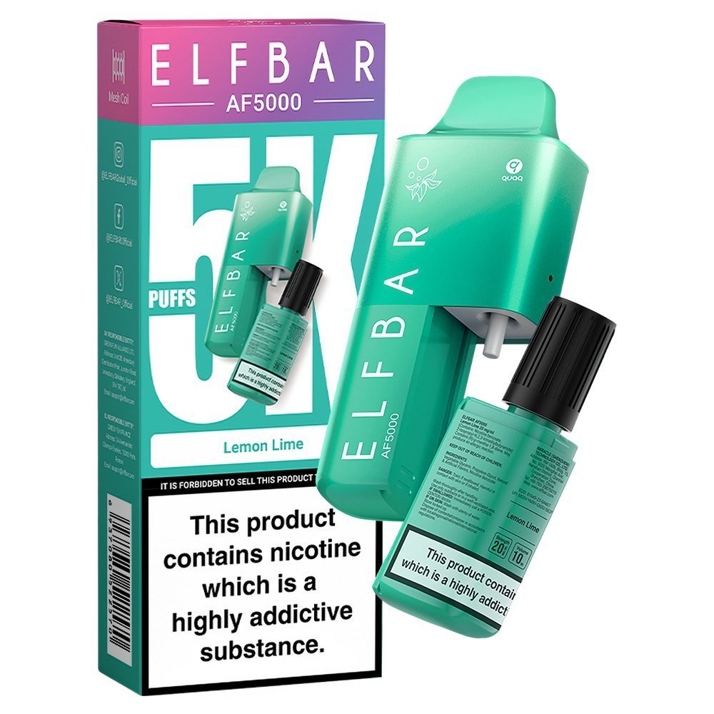 Buy Elfbar AF5000 Puffs Vape kit Device - Box of 5 - Lemon Lime
