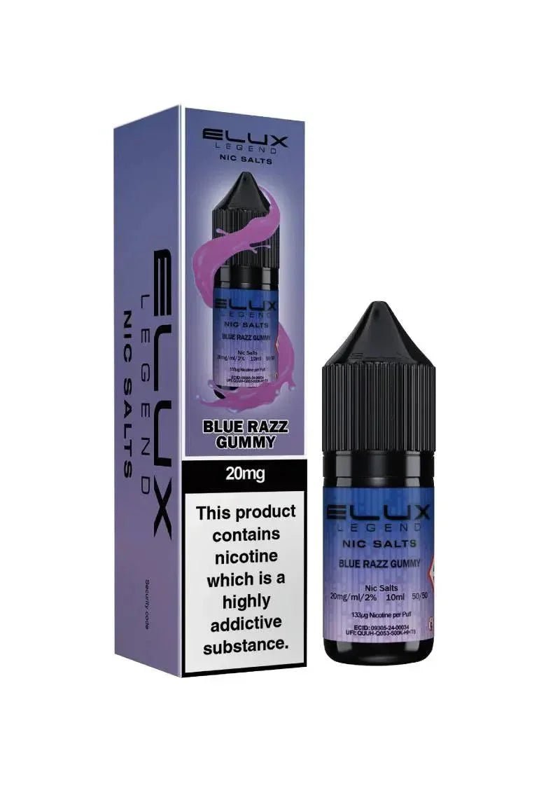 Buy Elux Legend Nic Salts 10ml E - Liquids - 5mg Box of 10 - Blue Razz Gummy