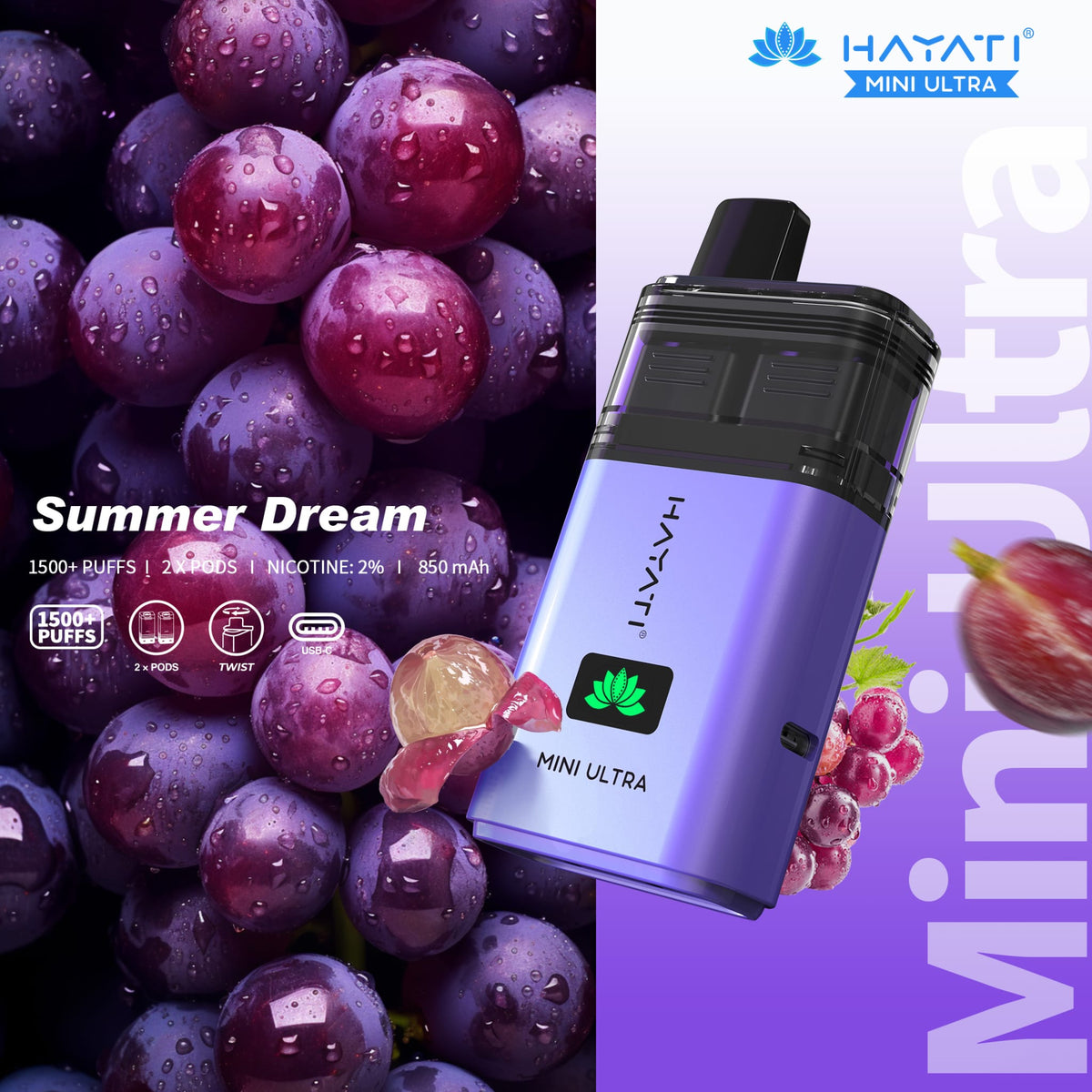 Buy Hayati Mini Ultra 1500 Disposable Vape Box of 5 - Summer Dream