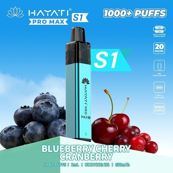 Buy Hayati Pro Max S1 Vape Kit Box of 10 - Blueberry Cherry Cranberry