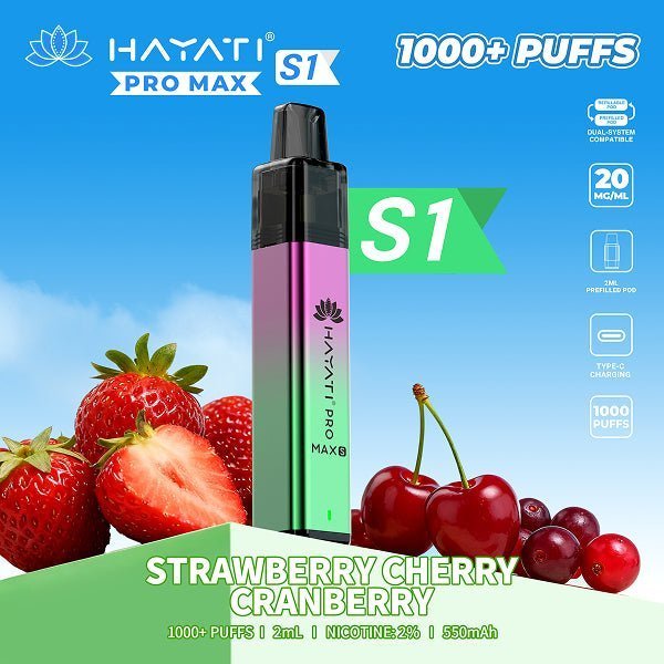 Buy Hayati Pro Max S1 Vape Kit Box of 10 - Strawberry Cherry Cranberry
