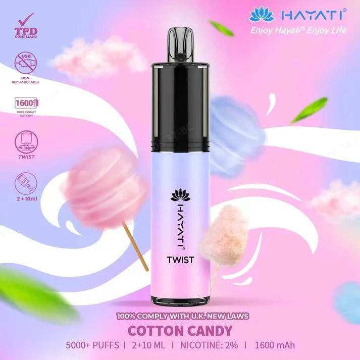 Buy Hayati Twist 5000 Puffs prefilled kit Vape Box of 5 - Cotton Candy