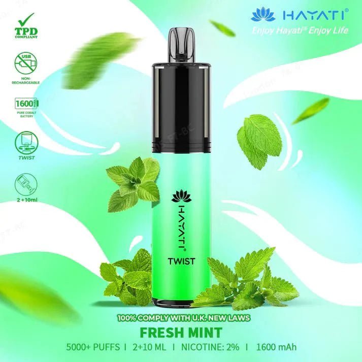 Buy Hayati Twist 5000 Puffs prefilled kit Vape Box of 5 - Fresh Mint