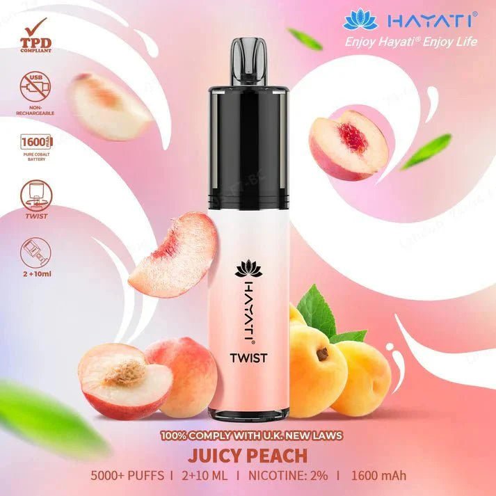 Buy Hayati Twist 5000 Puffs prefilled kit Vape Box of 5 - Juicy Peach