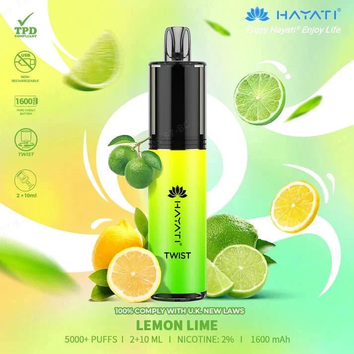 Buy Hayati Twist 5000 Puffs prefilled kit Vape Box of 5 - Lemon Lime
