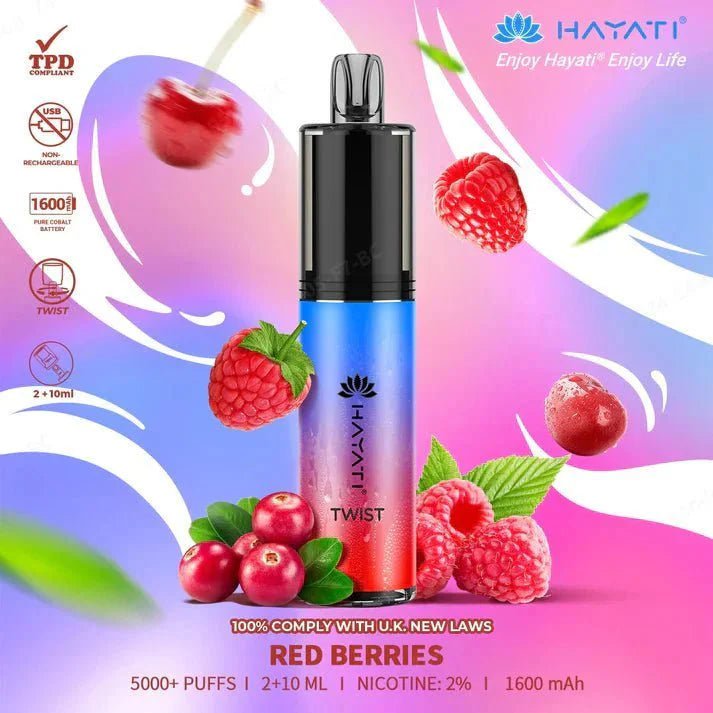 Buy Hayati Twist 5000 Puffs prefilled kit Vape Box of 5 - Red Berries