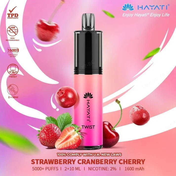 Buy Hayati Twist 5000 Puffs prefilled kit Vape Box of 5 - Strawberry Cranberry Cherry
