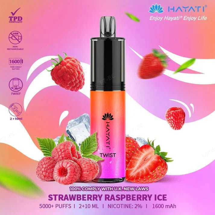 Buy Hayati Twist 5000 Puffs prefilled kit Vape Box of 5 - Strawberry Raspberry Ice