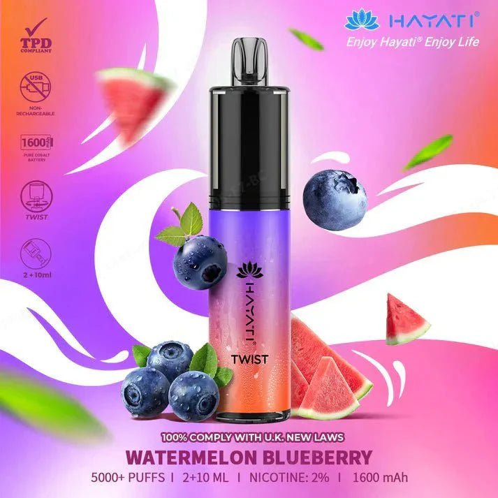 Buy Hayati Twist 5000 Puffs prefilled kit Vape Box of 5 - Watermelon Blueberry