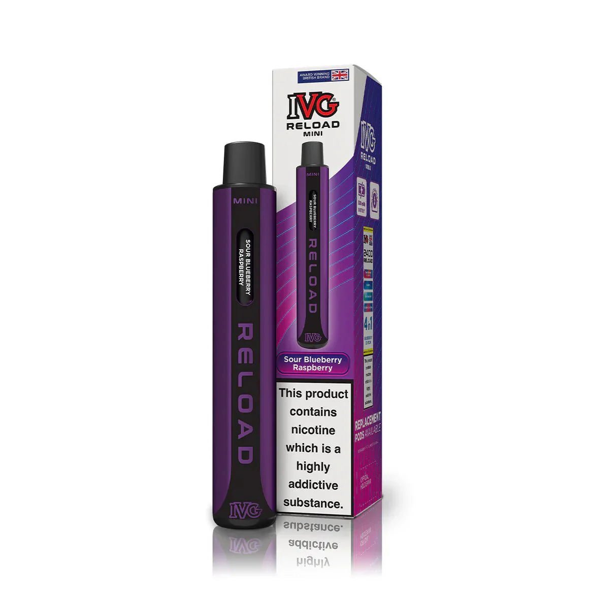 Buy IVG Reload Mini Pod Vape Kit Box Of 10 - Sour Blueberry Raspberry