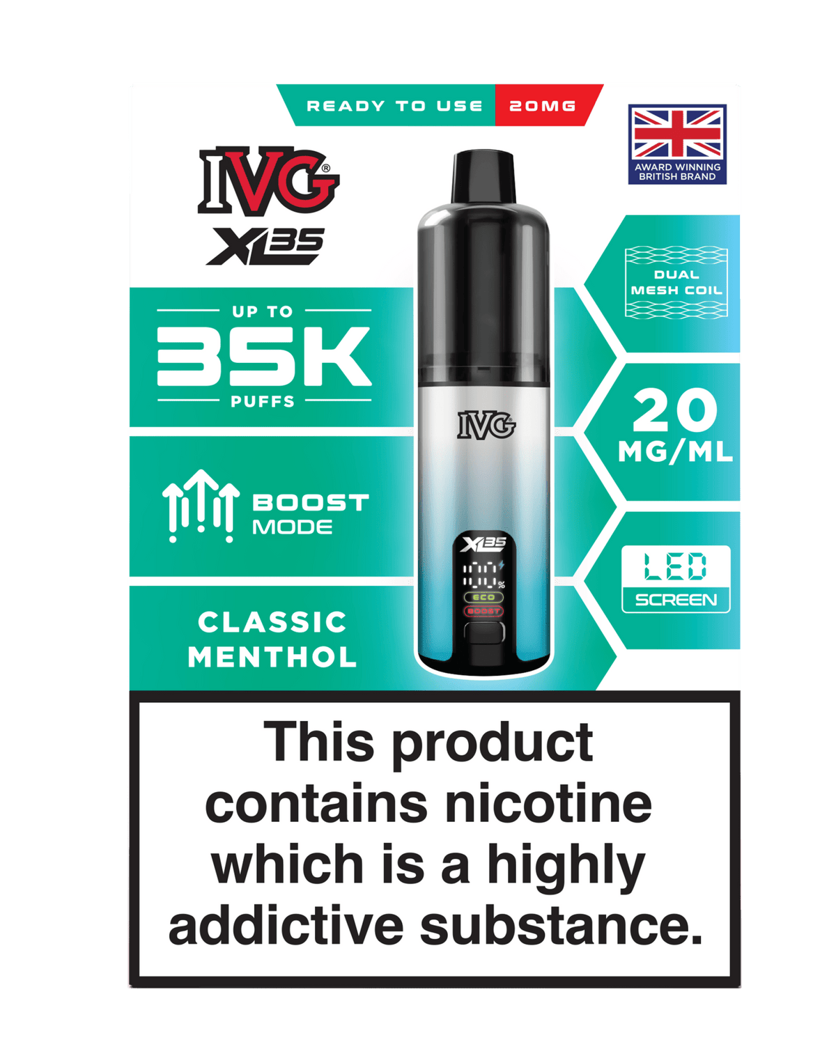 Buy IVG XL 35K Prefilled Pod Vape - Classic Menthol