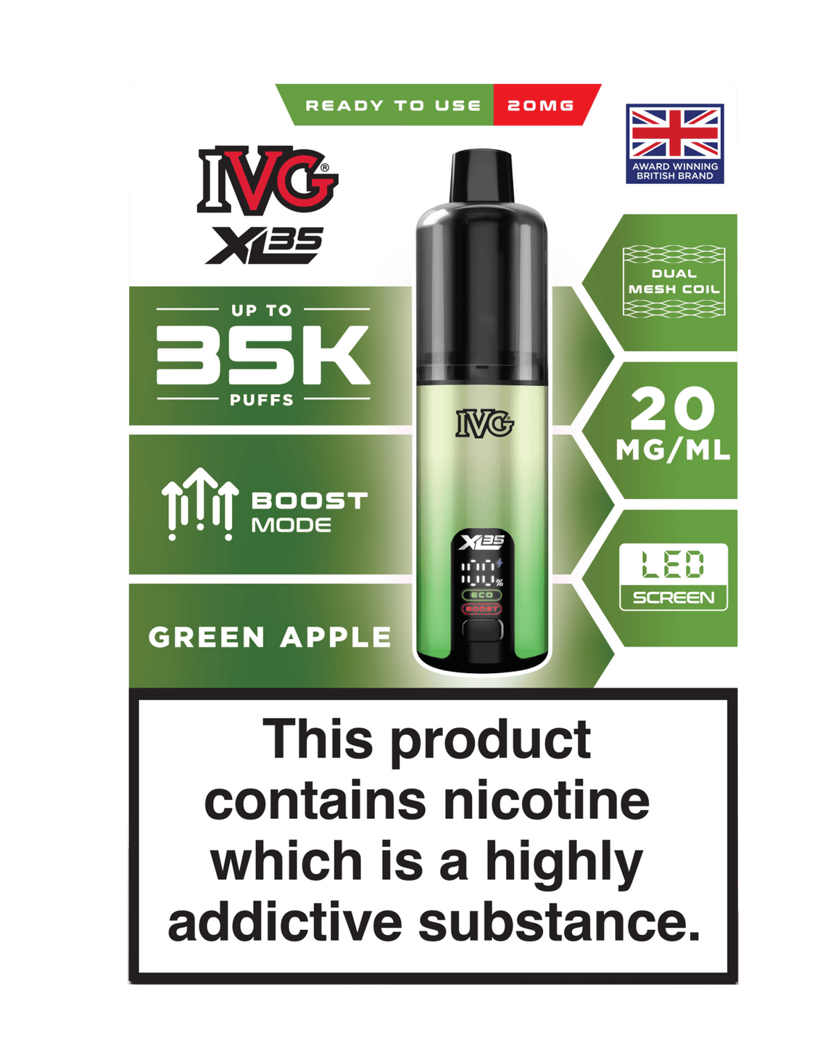 Buy IVG XL 35K Prefilled Pod Vape - Green Apple