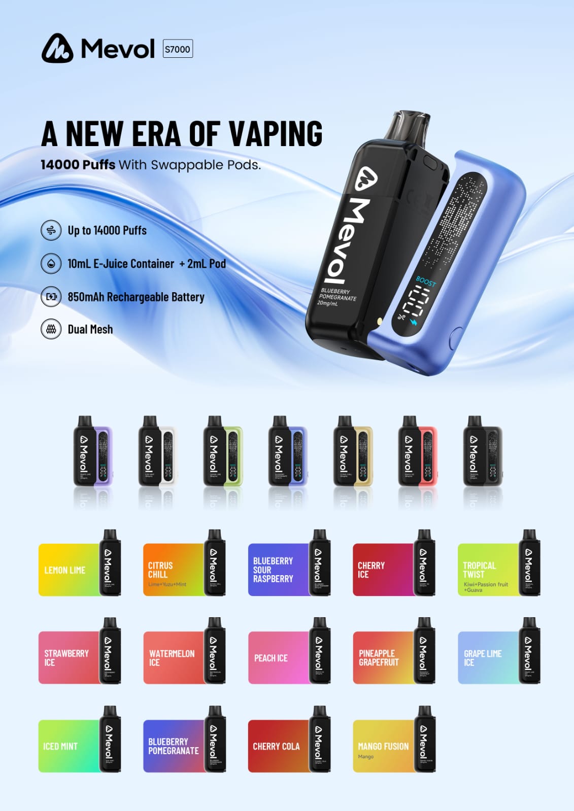 Buy Mevol S7000 Prefilled Pod Kit - 14k Puffs Box of 5 - Peach Ice