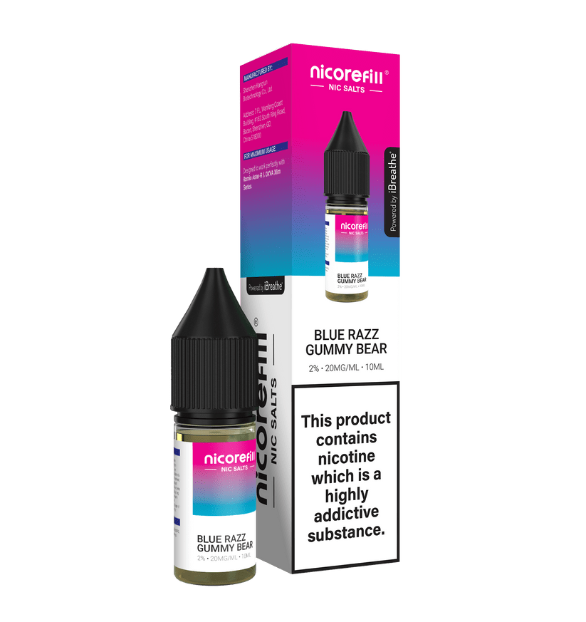 Buy Nicorefill Nic Salt 10ml E - Liquid Box of 10 - Blue Razz Gummy Bear