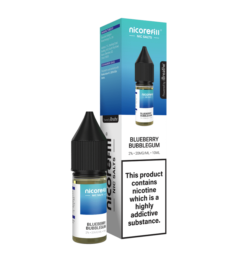 Buy Nicorefill Nic Salt 10ml E - Liquid Box of 10 - Blueberry Bubble Gum