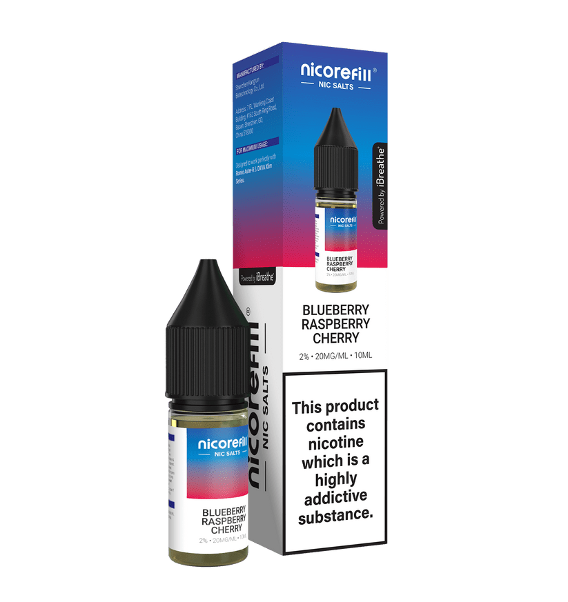 Buy Nicorefill Nic Salt 10ml E - Liquid Box of 10 - Blueberry Raspberry Cherry