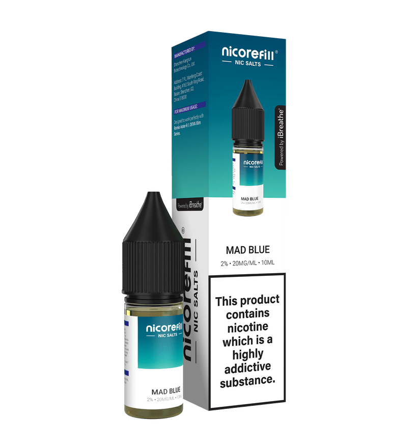 Buy Nicorefill Nic Salt 10ml E - Liquid Box of 10 - Mad Blue