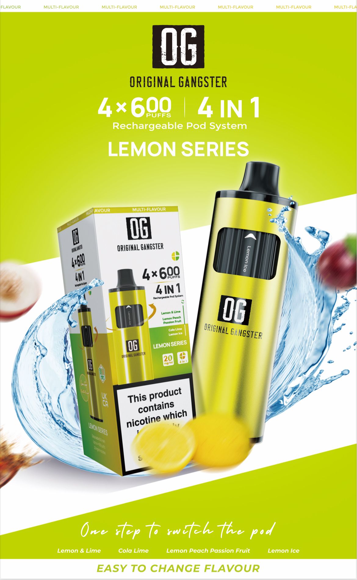 Buy OG Original Gangster 2400 4 in 1 Vape Device Pack of 5 - Lemon Series