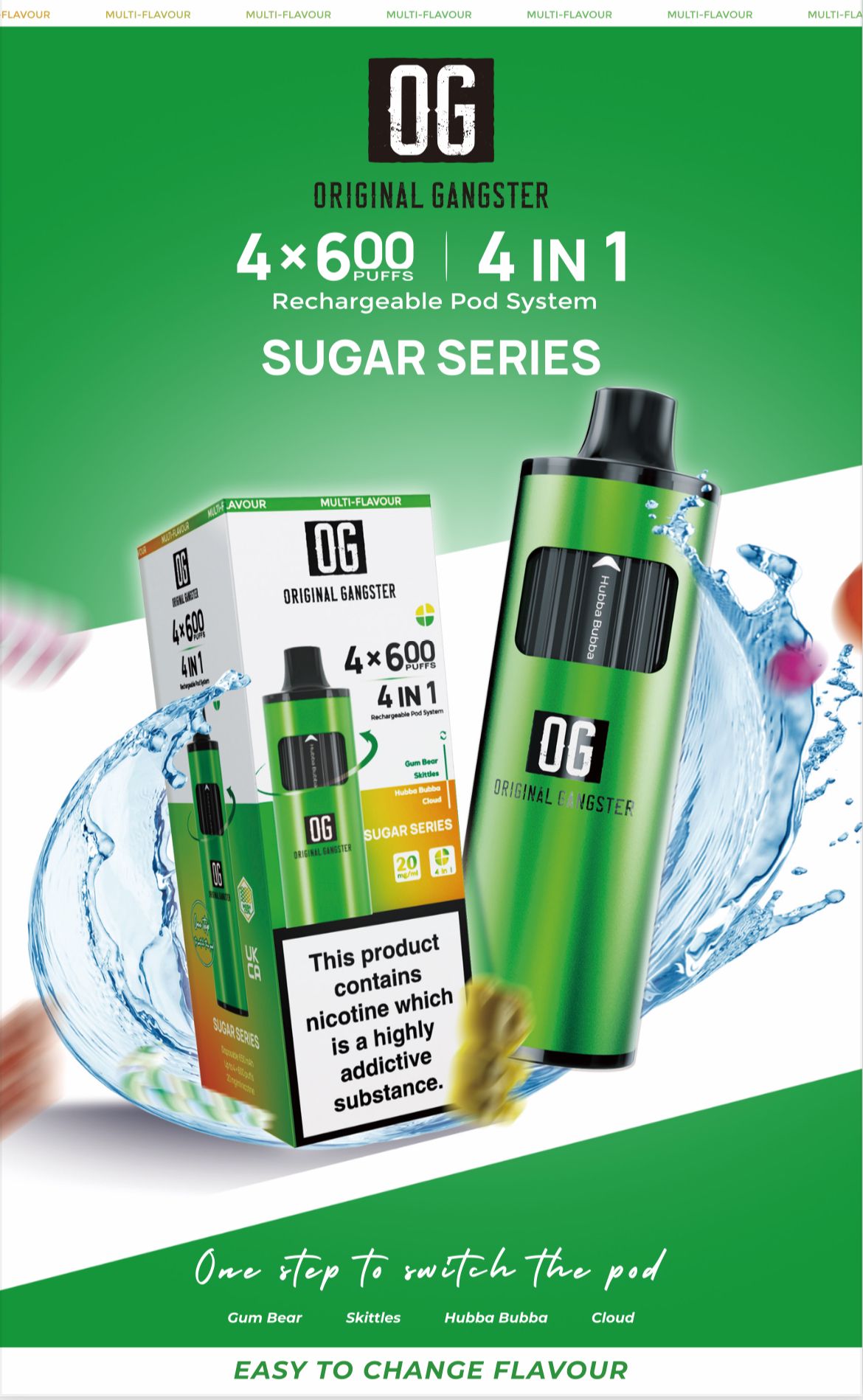 Buy OG Original Gangster 2400 4 in 1 Vape Device Pack of 5 - Sugar Series