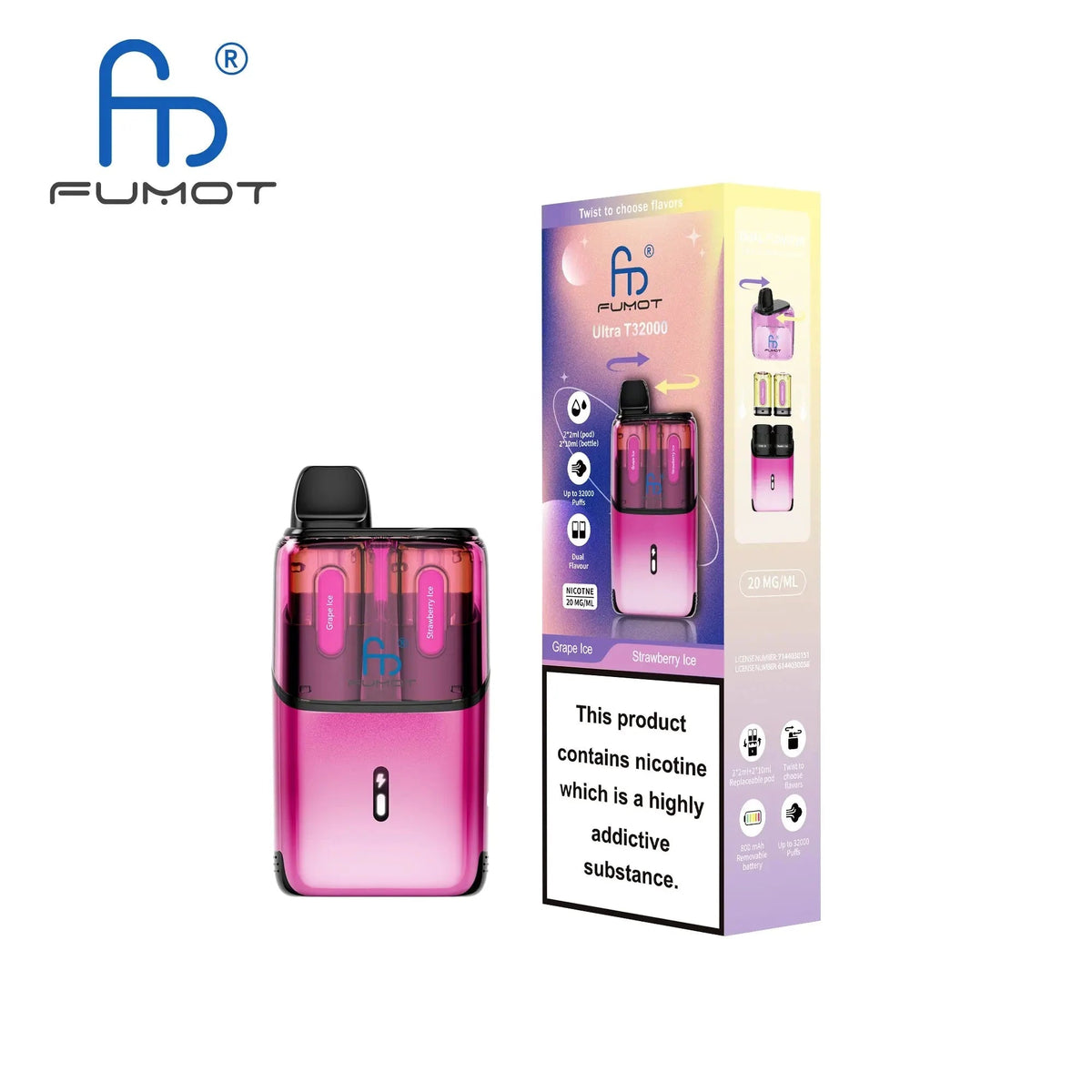 Buy RandM Fumot T32000 Ultra Prefilled Pod Kit Pack of 5 - Grape Ice & Strawberry Ice
