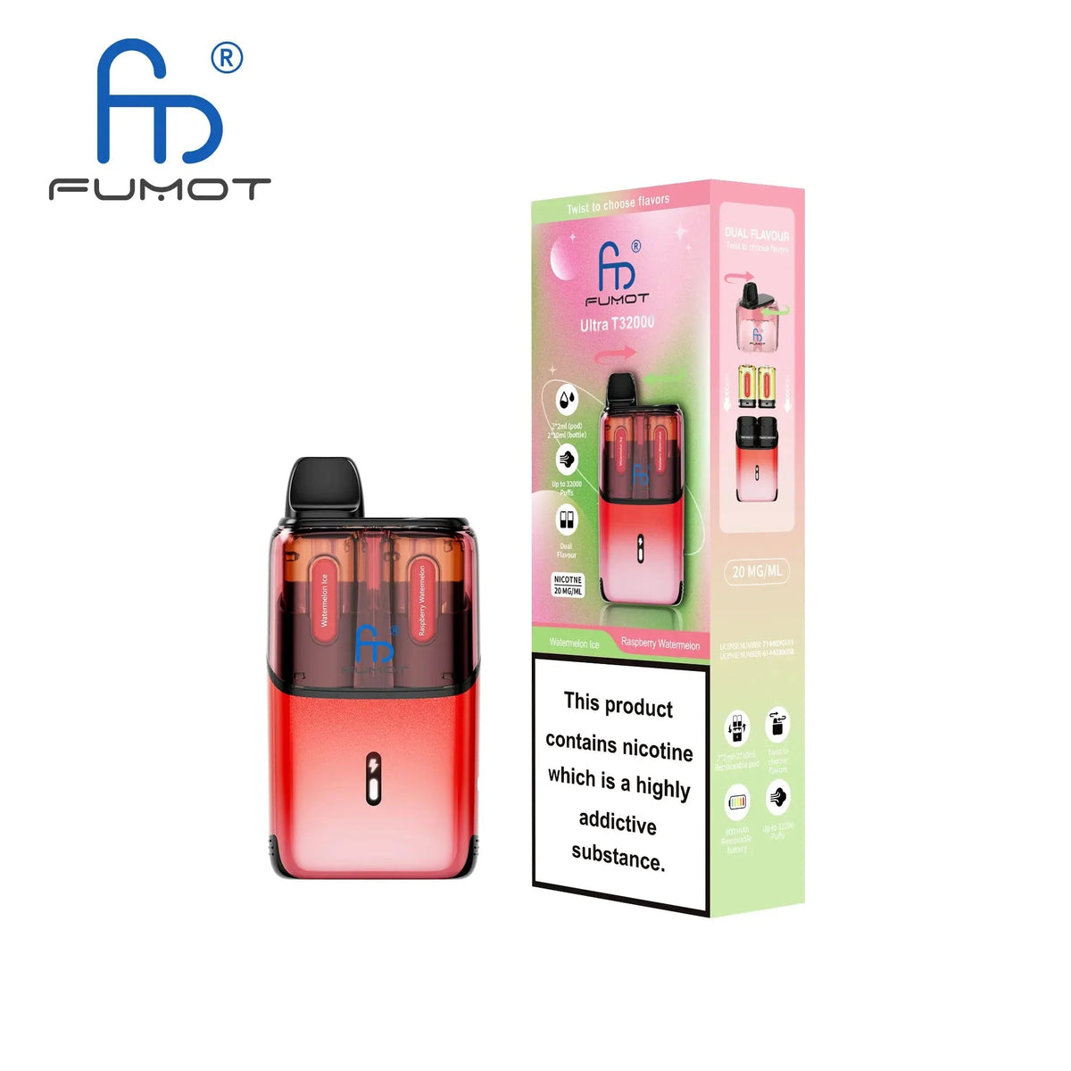 Buy RandM Fumot T32000 Ultra Prefilled Pod Kit Pack of 5 - Watermelon Ice / Raspberry Watermelon