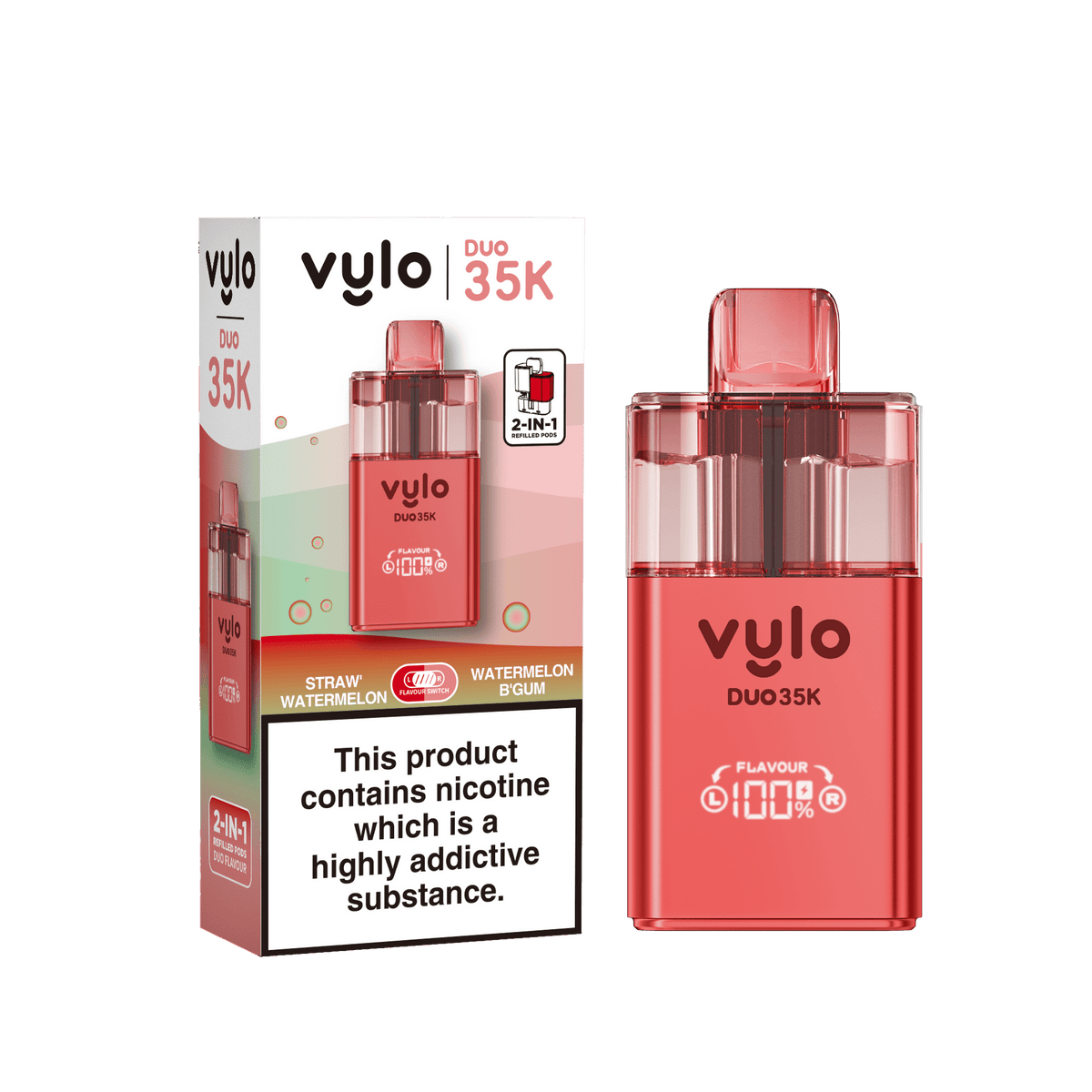 Buy Vylo Duo 35k Prefilled Pod Kit Box of 5 - Straw' Watermelon/Watermelon B'Gum