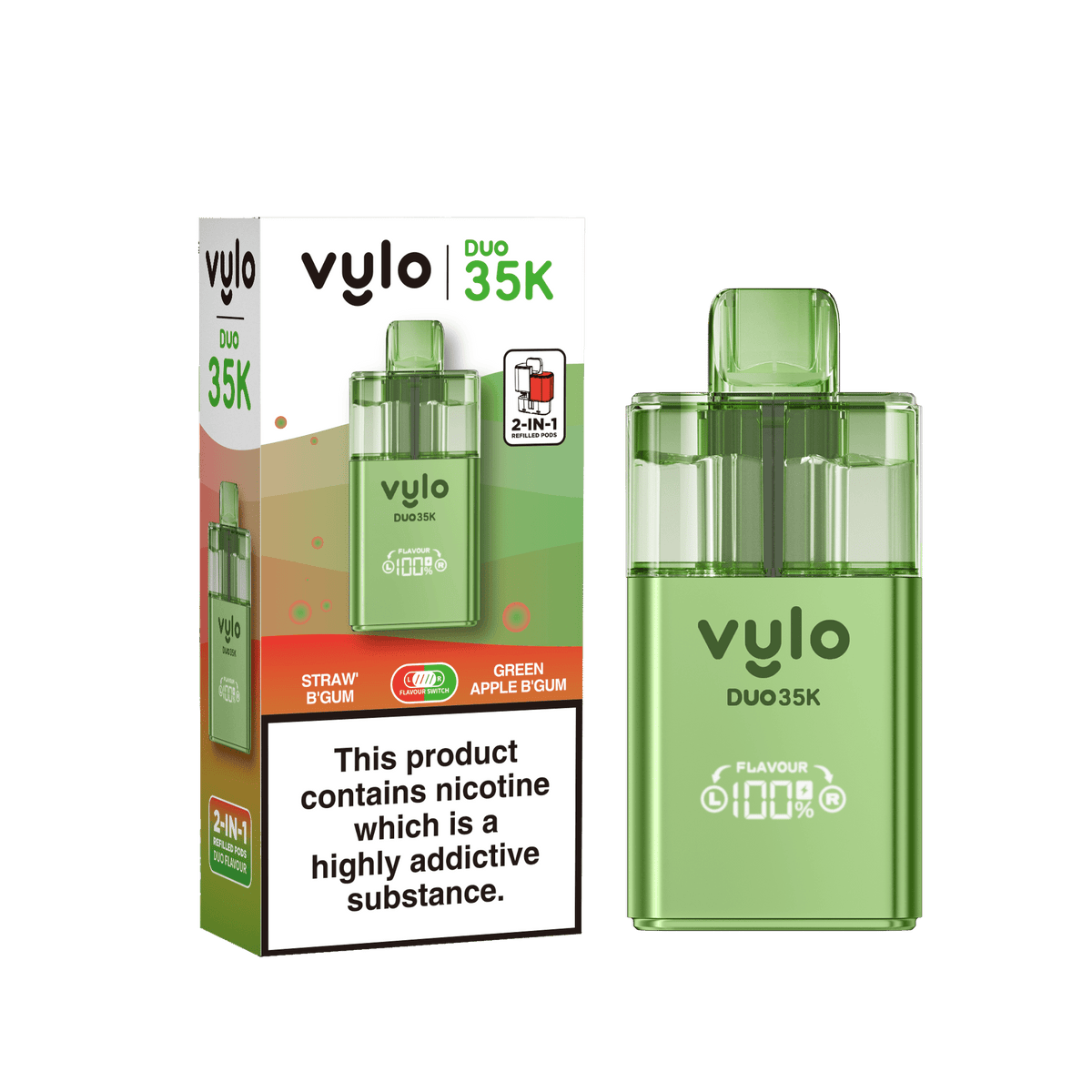 Buy Vylo Duo 35k Prefilled Pod Kit Box of 5 - Straw'B Gum/Green Apple B'Gum