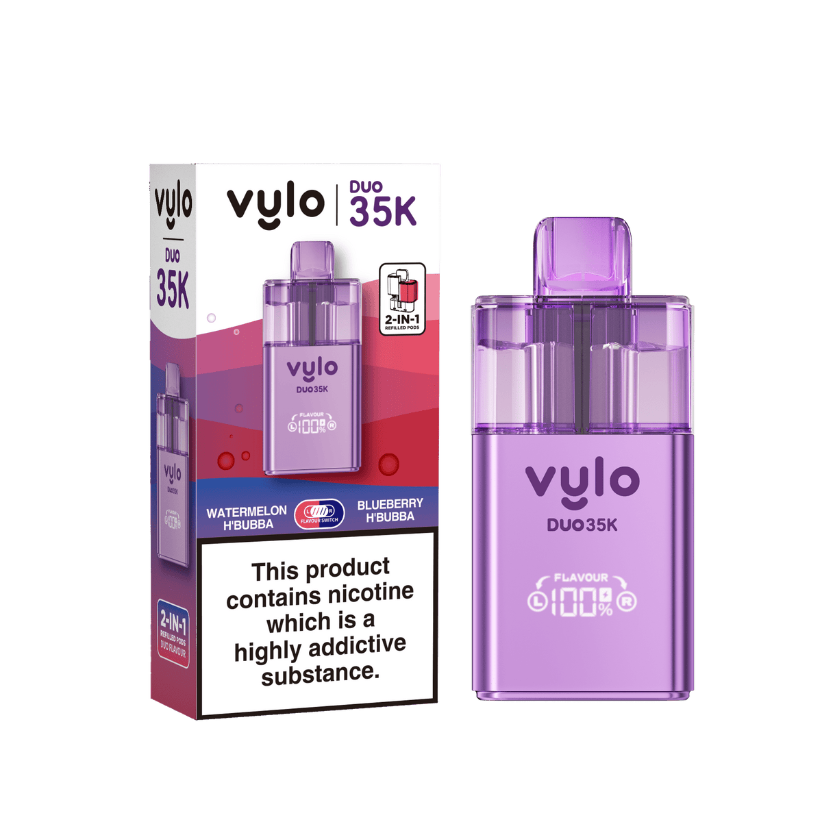 Buy Vylo Duo 35k Prefilled Pod Kit Box of 5 - Watermelon H'Bubba/Blueberry H'Bubba