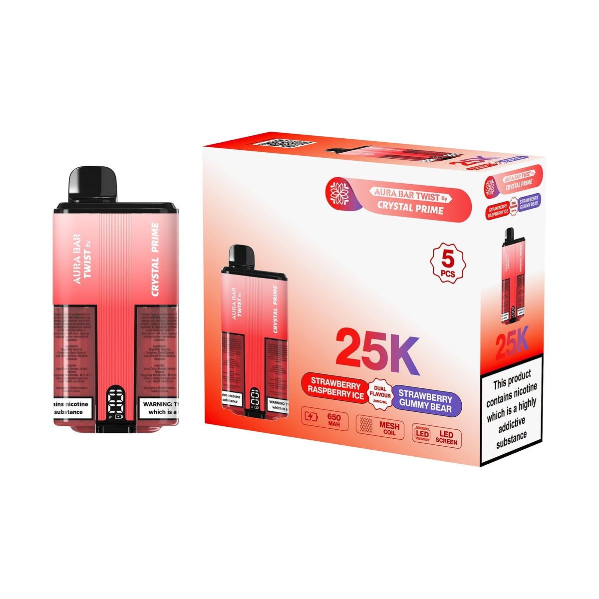 Crystal Prime Aura Bar Twist 25k Disposable Device Pack of 5 - Best Vape Wholesale